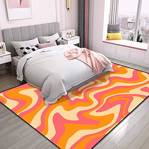 PeeNoke 1970 Wavy Swirl Seamless Orange Pink Colors Hand Drawn Seventies Style Area Rug Outdoor Patio Rug Play Mat Floor Mat Modern Carpet Non-Slip Home Decor Living Room Bedroom Nursery, 6x9 ft