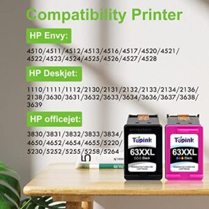 Ink Cartridges for HP 63 XL XXL 63 Ink Cartridges for HP Printers for OfficeJet 3830 5255 5258 Envy 4520 4512 4513 4516 DeskJet 1112 1110 3630 3632 (1 Black, 1 Color)