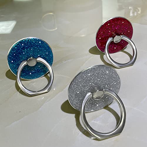 Cavdycidy Cell Phone Ring Holder, Sparkle Ring Holder 360°Rotation Finger Ring Stand,Glitter Cell Phone Kickstand Grip Compatible with Most of Phones, Tablet and Case(1Silver+1Blue+1RoseRed)