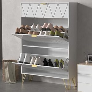 uev shoe cabinet,freestanding shoe rack storage organizer with drawers & metal legs,modern shoe storage cabinet with 3 flip drawers for entryway (white)