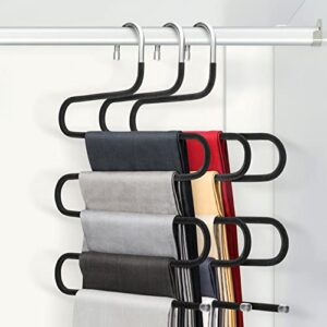 3 pack velvet pants organizer space saving - 5 tier closet organizers and storage pants rack- gigpade non slip jean hangers pants trouser for closet, scarf pants organizer(black)