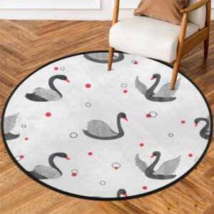 black swans round area rug 3ft / 5ft machine washable circular rugs for dining room table bedroom playroom throw rugs for dog living room floor carpet door mat décor