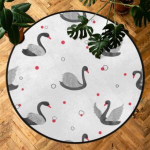 Black Swans Round Area Rug 3ft / 5ft Machine Washable Circular Rugs for Dining Room Table Bedroom Playroom Throw Rugs for Dog Living Room Floor Carpet Door Mat Décor