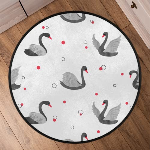 Black Swans Round Area Rug 3ft / 5ft Machine Washable Circular Rugs for Dining Room Table Bedroom Playroom Throw Rugs for Dog Living Room Floor Carpet Door Mat Décor