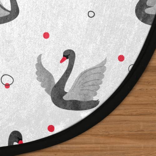 Black Swans Round Area Rug 3ft / 5ft Machine Washable Circular Rugs for Dining Room Table Bedroom Playroom Throw Rugs for Dog Living Room Floor Carpet Door Mat Décor