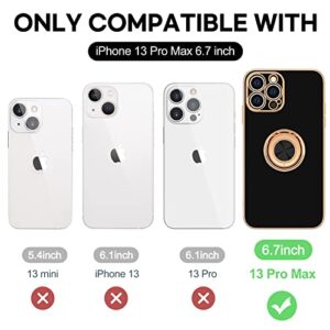 Hython Case for iPhone 13 Pro Max Case with Ring Stand [360°Rotatable Ring Holder Magnetic Kickstand] [Plated Rose Gold Edge] Slim Soft TPU Cover Luxury Protective Phone Case for Women Men, Black