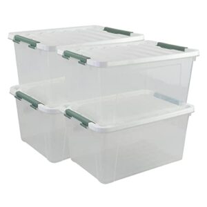 ucake 25 quart plastic storage bins with lids, clear plastic latching bins, pack of 4