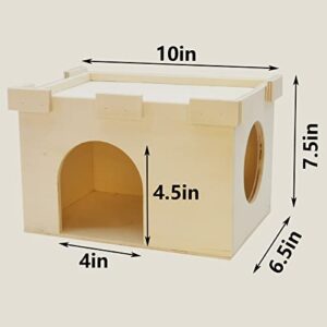 Hamiledyi Guinea Pig Hideout Hut with Windows Hamster Wooden House Large Space Chinchilla Wooden Hut for Hamsters Syrian Mouse Gerbil Hedgehogs Squirrels Habitat Decor