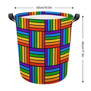Rainbow Waterproof Laundry Baskets Colorful Lines Collapsible Laundry Hamper with Handles Large Round Toy Bin for Dirty Clothes,Kids Toys,Bedroom,Bathroom