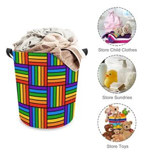 Rainbow Waterproof Laundry Baskets Colorful Lines Collapsible Laundry Hamper with Handles Large Round Toy Bin for Dirty Clothes,Kids Toys,Bedroom,Bathroom