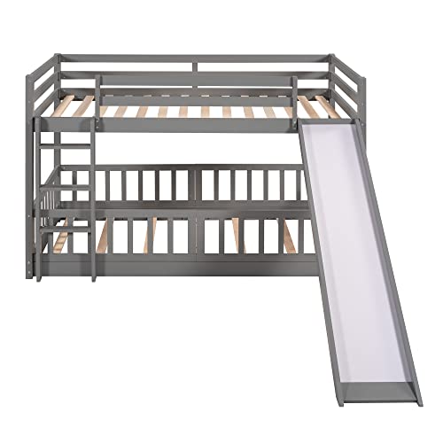 Merax Twin Over Twin Bunk Bed with Slide and Ladder, No Box Spring Needed, Gray