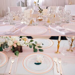 300 Pieces Plastic Dessert Plate Sets 150 Fork and 150 Small Clear Cake Plate Rim Disposable Plate Round Plastic Dessert Party Plate 6 Inch Fancy Salad Plate Appetizer Plate for Wedding (Rose Gold)