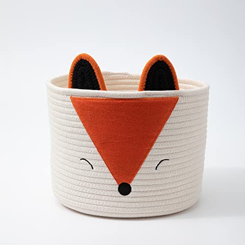 Cute Fox Basket, Cotton Rope Basket Small Gift Baskets Empty Making Kit, Baby Nursery Basket for Toys, Clothes, Gifts, Towels, Kids Laundry Basket, Kids Room Organizer, DIY Gift Basket for Baby Shower