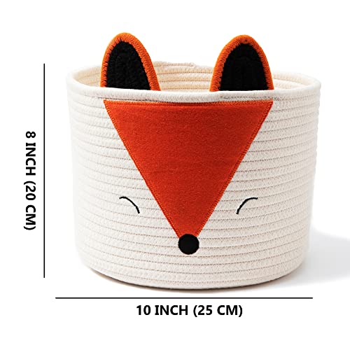 Cute Fox Basket, Cotton Rope Basket Small Gift Baskets Empty Making Kit, Baby Nursery Basket for Toys, Clothes, Gifts, Towels, Kids Laundry Basket, Kids Room Organizer, DIY Gift Basket for Baby Shower