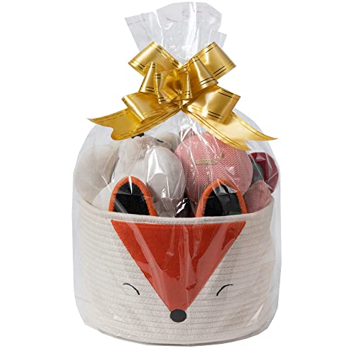 Cute Fox Basket, Cotton Rope Basket Small Gift Baskets Empty Making Kit, Baby Nursery Basket for Toys, Clothes, Gifts, Towels, Kids Laundry Basket, Kids Room Organizer, DIY Gift Basket for Baby Shower