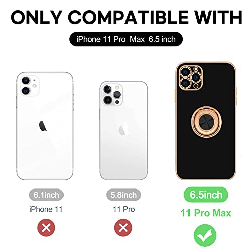 Hython Case for iPhone 11 Pro Max Case with Ring Stand [360°Rotatable Ring Holder Magnetic Kickstand] [Shiny Plated Rose Gold Edge] Soft TPU Cover Luxury Protective Phone Case for Women Men, Black