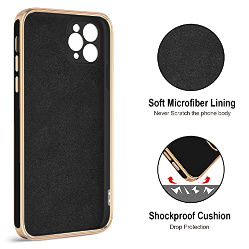 Hython Case for iPhone 11 Pro Max Case with Ring Stand [360°Rotatable Ring Holder Magnetic Kickstand] [Shiny Plated Rose Gold Edge] Soft TPU Cover Luxury Protective Phone Case for Women Men, Black