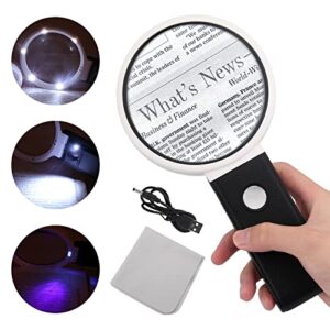 magnifying glass with light - 25x 3.5x foldable magnifying glasses - handheld and desktop dual-use magnifying glass led uv lighted magnifier for seniors kids reading appraisal inspection exploring