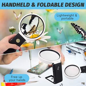 Magnifying Glass with Light - 25X 3.5X Foldable Magnifying Glasses - Handheld and Desktop Dual-use Magnifying Glass LED UV Lighted Magnifier for Seniors Kids Reading Appraisal Inspection Exploring