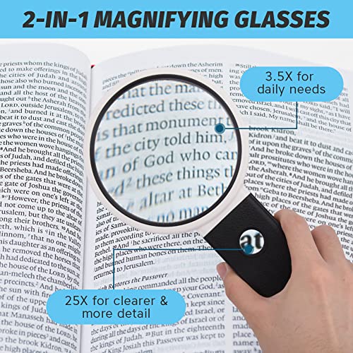 Magnifying Glass with Light - 25X 3.5X Foldable Magnifying Glasses - Handheld and Desktop Dual-use Magnifying Glass LED UV Lighted Magnifier for Seniors Kids Reading Appraisal Inspection Exploring