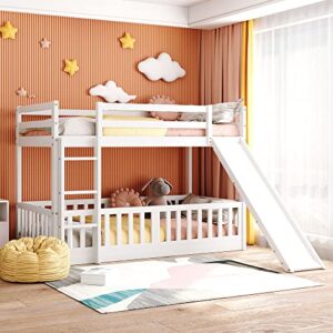 merax twin over twin bunk bed with slide and ladder, no box spring needed, white