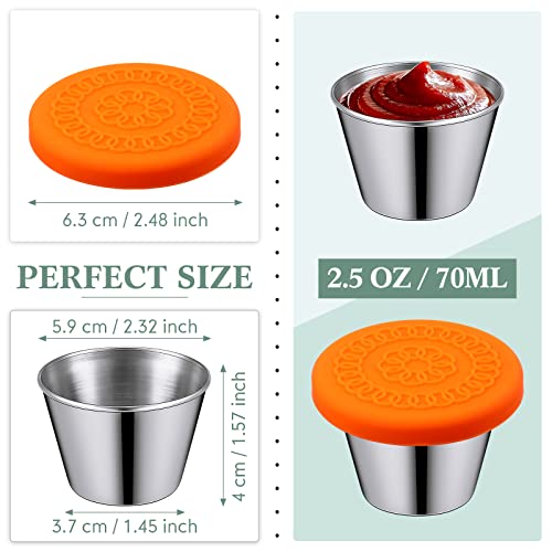 Potchen 20 Pack Dipping Cups with Lid, 2.5 oz Stainless Steel Dipping Sauce Cups, Condiment Containers with Lid, Freezer Cups with Leakproof Silicone Lid, Sauce Cups with Lid, Mini Food Storage Box