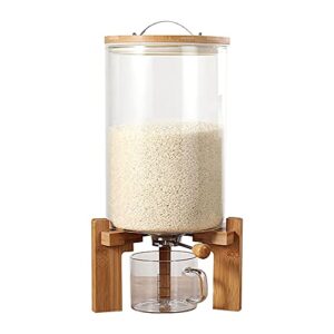 wdzczdoo flour and cereal container, rice dispenser 7.5l, creative glass food storge container for kitchen organization and pantry store, airtight lid and wooden stand