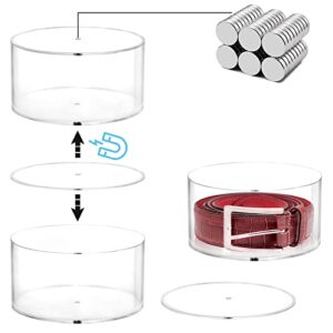 ZENFUN 5 Layers Acrylic Belt Organizer with Magnet Lids, Stackable Belt Storage Box Clear Display Case Round Vanity Organizer for Watch, Hair Accessories, Jewelry, Closet and Drawer, 3" H x 5" Dia