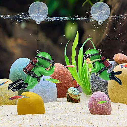 Cosyall Floating Aquarium Decoration 2PCS Fish Tank Accessories Cute Floating Device Fish Tank Ornament Green Fat Man Diver Small Cartoon Figurine Suitable for All Kinds of Fish Tank