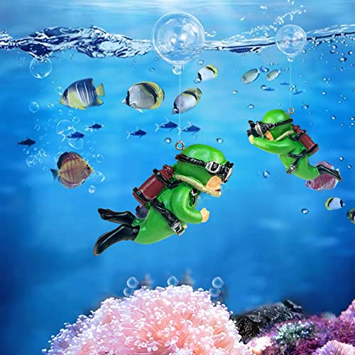 Cosyall Floating Aquarium Decoration 2PCS Fish Tank Accessories Cute Floating Device Fish Tank Ornament Green Fat Man Diver Small Cartoon Figurine Suitable for All Kinds of Fish Tank