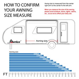 Awnlux White Motorized Modular Retractable RV Awning Full Set Assemblies for RV, 5th Wheel, Travel Trailers, Toy Haulers, and Motorhome - RV Trailer Awning for Home or Camper - 14x8 Ft - Blue Strip