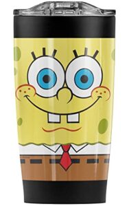 logovision spongebob dual face stainless steel 20 oz travel tumbler, vacuum insulated & double wall with leakproof sliding lid