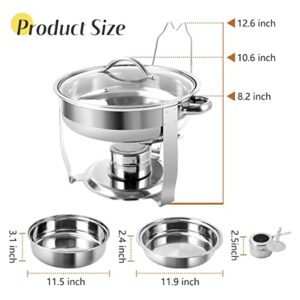 BriSunshine 4 Packs 3 QT Round Chafing Dish Buffet Set, Stainless Steel Chafing Dishes with Glass Lid & Holder, Food Warmer for Parties Weddings Banquets Events