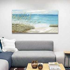 Coastal Picture Beach Wall Art: Abstract Seascape Path Painting Large Sea Scene Artwork Elegant Blue Ocean Nature Prints Seaside Photo for Bedroom Bathroom Office Living Room