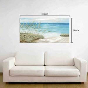 Coastal Picture Beach Wall Art: Abstract Seascape Path Painting Large Sea Scene Artwork Elegant Blue Ocean Nature Prints Seaside Photo for Bedroom Bathroom Office Living Room