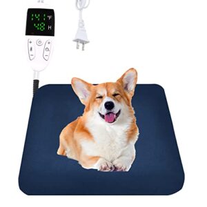 WITSJYA Pet Heating Pad, Upgraded 12 Adjustable Temperature Dog Cat Heating Pad with Timer, Indoor Warming Mat with Chew Resistant Cord (S:18" x 18", Blue)