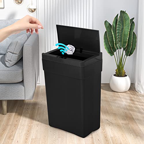 BLKMTY Trash Can 13 Gallon Trash Cans 50 Liter Kitchen Trash Can with Lid Plastic Garbage Can Automatic Garbage Bin Touchless Trash Bin for Office Bathroom Rubbish Can Auto Waste Bin, Black