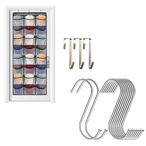 RELBRO 30 Pack Silver S Hooks and Hat Rack for Baseball Caps