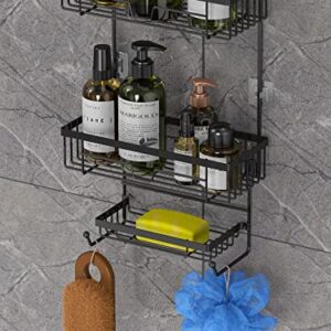 Elbourn Shower Caddy Over Shower Head, Bathroom Hanging Shower Organizer with Hooks, SUS201 Stainless Steel Shower Storage Rack 3 Shelves for Shampoo, Soap and Razor - Black