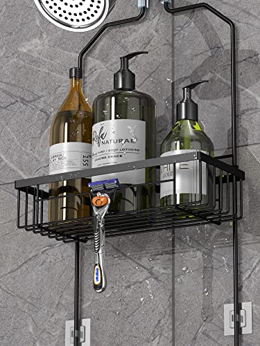 Elbourn Shower Caddy Over Shower Head, Bathroom Hanging Shower Organizer with Hooks, SUS201 Stainless Steel Shower Storage Rack 3 Shelves for Shampoo, Soap and Razor - Black