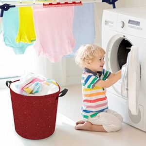 Bling Red Glitter Waterproof Laundry Baskets Collapsible Laundry Hamper with Handles Large Round Toy Bin for Dirty Clothes,Kids Toys,Bedroom,Bathroom