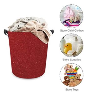 Bling Red Glitter Waterproof Laundry Baskets Collapsible Laundry Hamper with Handles Large Round Toy Bin for Dirty Clothes,Kids Toys,Bedroom,Bathroom