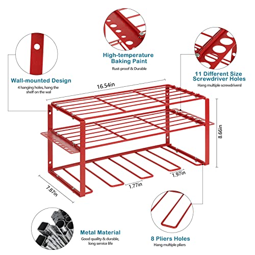 Power Tool Organizer, Garage Tool Organizers and Storage, Cordless Drill Holder Wall Mount, Heavy Duty Metal Tool Shelf Utility Rack, Removable Design, Gifts for Men's Birthday Father's Day - Red