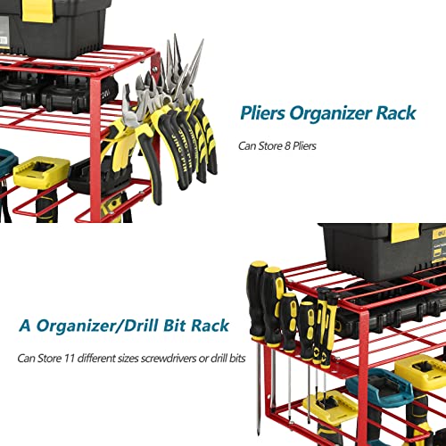 Power Tool Organizer, Garage Tool Organizers and Storage, Cordless Drill Holder Wall Mount, Heavy Duty Metal Tool Shelf Utility Rack, Removable Design, Gifts for Men's Birthday Father's Day - Red