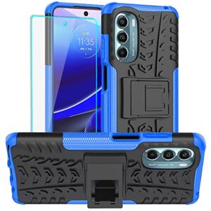 yiakeng for moto g stylus 5g 2022 case, motorola g stylus 5g 2022 case with hd screen protector, shockproof silicone protective with kickstand hard phone cover for moto g stylus 5g 2022 (blue)