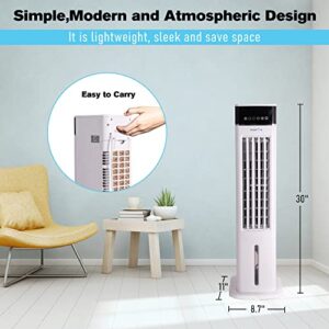 E-Macht Evaporative Air Cooler with Fan & Humidifier, 3-in-1 Portable Air Conditioners, 3 Speeds & 3 Modes, 80° Oscillation Swamp Cooler for Bedroom with Remote Control, 3L Water Tank, 2 Ice Packs