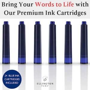 ELLINGTON PENS Fountain Pen Ink Refills - 24 Pack International Standard Size Cartridges - Premium Quality & Non-Toxic - Long-Lasting Ink