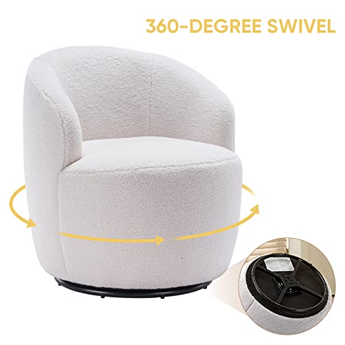 Antetek Swivel Barrel Chair, Round Accent Sofa, Club 360 Degree Modern Leisure Arm Chair for Nursery, Living Room, Hotel, Bedroom, Office, Lounge, Ivory Teddy