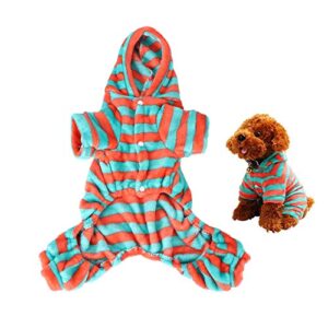 plush dog hoodie, winter soft fleece dog stripe clothes 4 legged warm pet jumpsuit for small dogs puppy