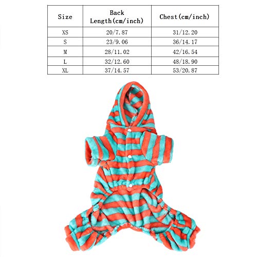 Plush Dog Hoodie, Winter Soft Fleece Dog Stripe Clothes 4 Legged Warm Pet Jumpsuit for Small Dogs Puppy